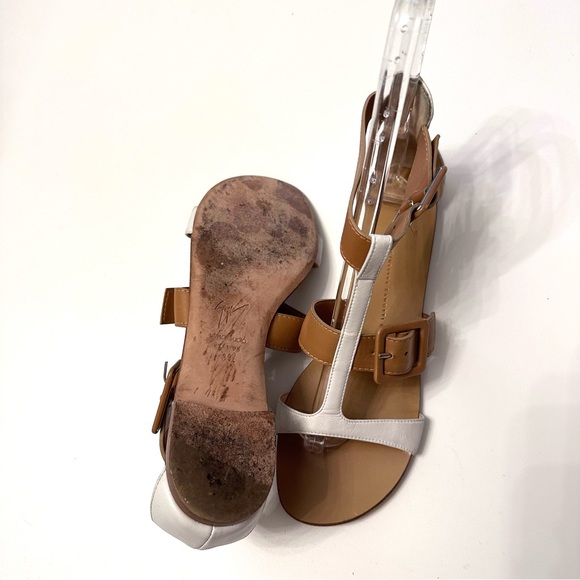 Giuseppe Zanotti 2 Tone Strappy Gladiator Flat Sandal Tan White 39 - Picture 8 of 8